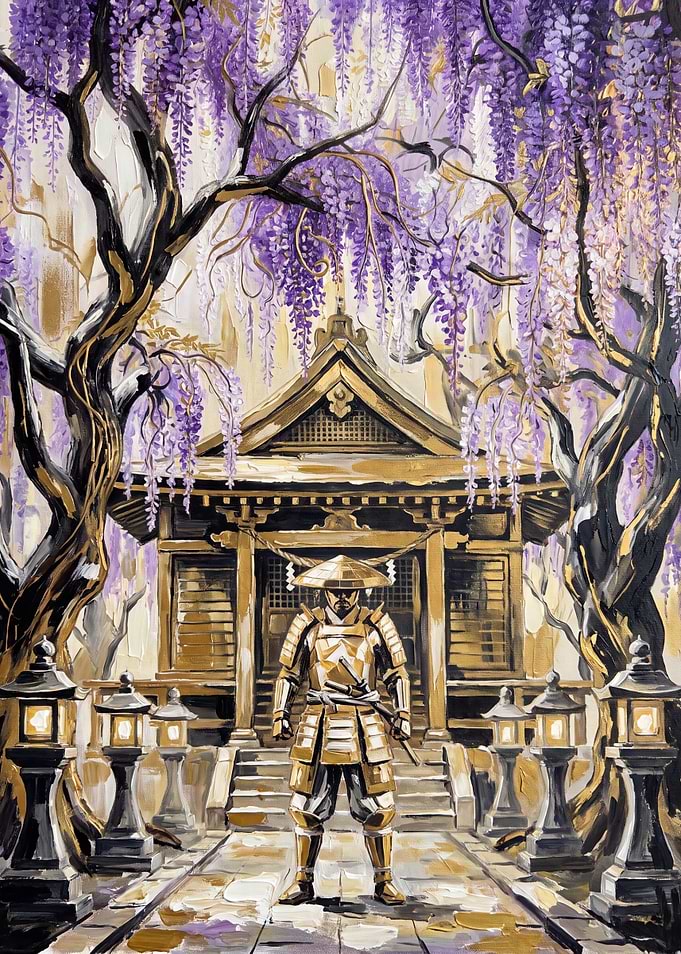 Samurai Standing Before Golden Temple
