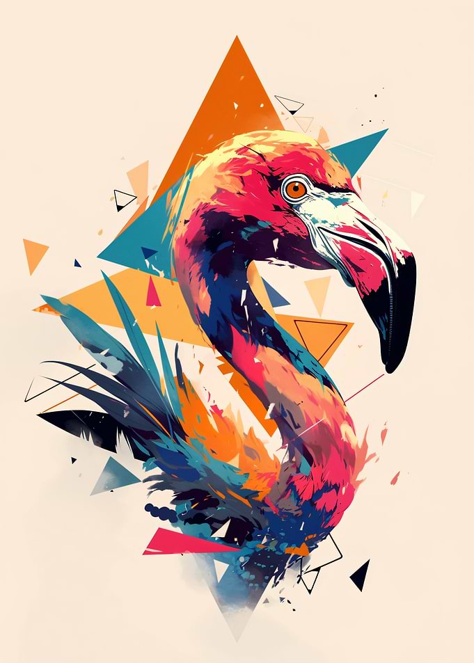 Abstract Geometric Flamingo Art