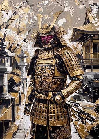 Golden Samurai Warrior in Cherry Blossoms