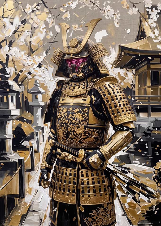 Golden Samurai Warrior in Cherry Blossoms