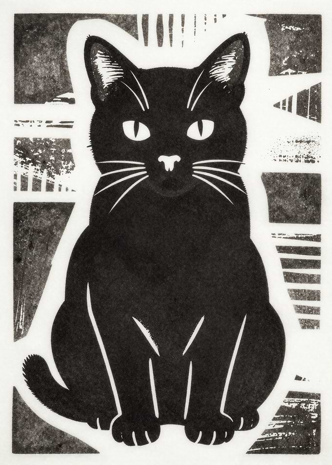 Black Cat Linocut Print