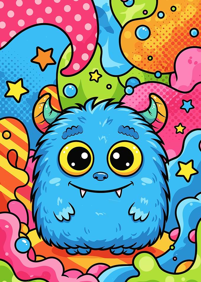 Cute Blue Monster Cartoon Illustration