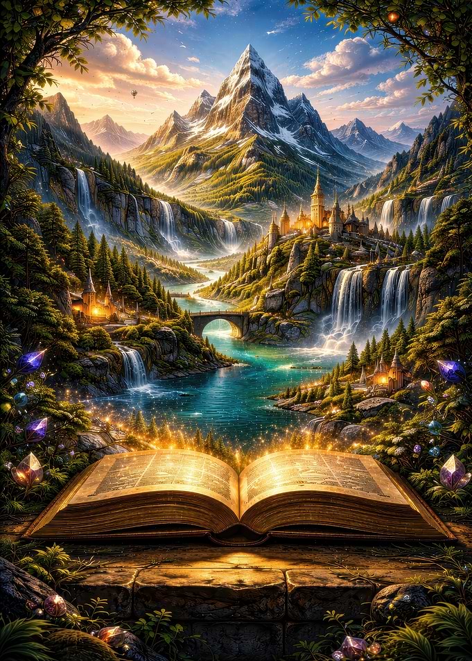 Magical Fantasy World Emerging From Book
