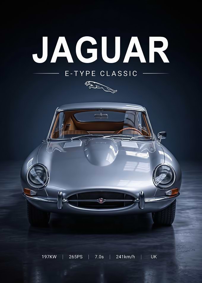 vintage old Jaguar E-Type Classic Poster