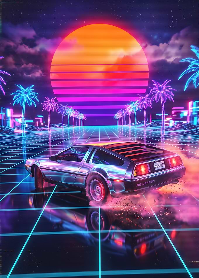 Retro Synthwave DeLorean Digital Art