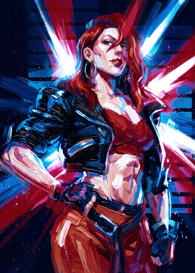 Red-Haired Woman in Leather Jacket