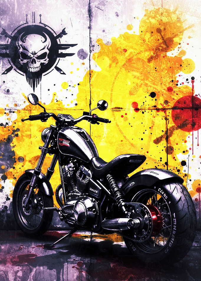 Motorcycle with Skull Emblem Art