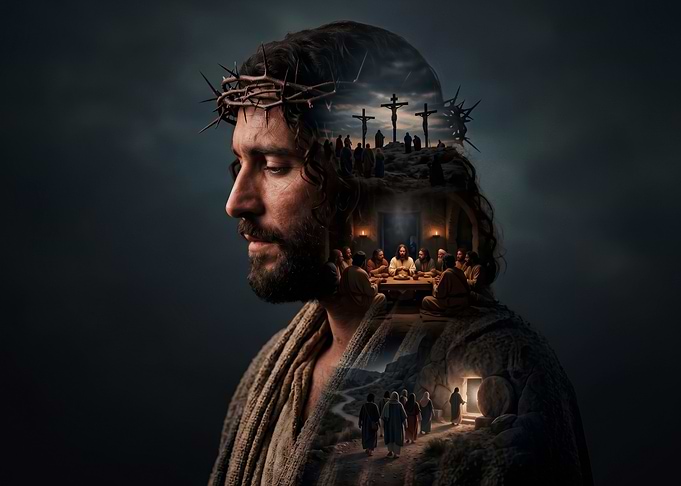 Double Exposure Portrait of Jesus Christ