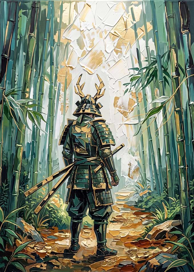 Samurai Standing in Bamboo Forest