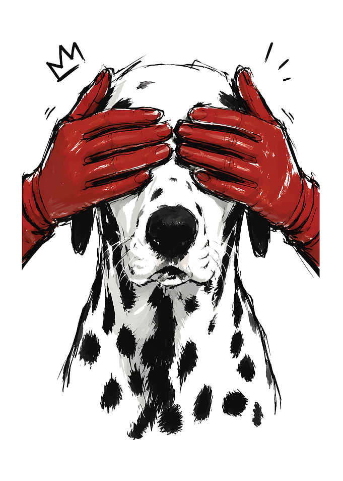 Dalmatian Dog Covered by Red Gloves