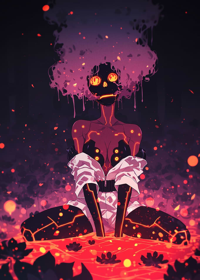 Cybernetic Skull Figure in Glowing Field