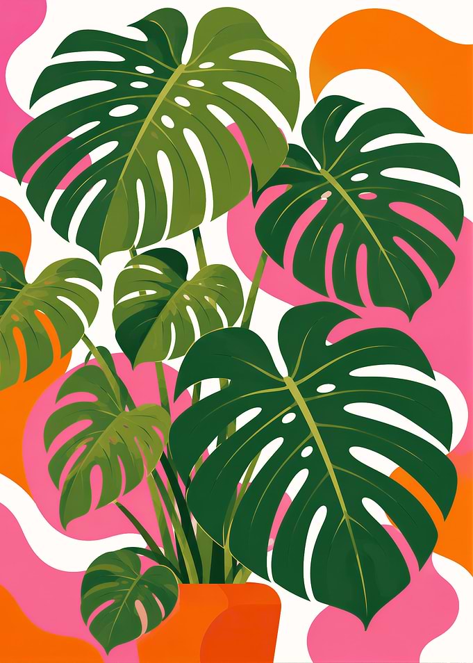 Vibrant Monstera Plant Pop Art in Retro Maximalism Dopamine Artstyle