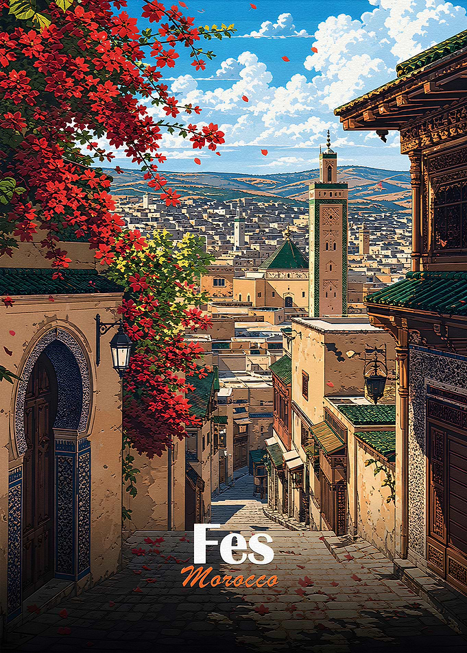 Fes Morocco Travel Poster