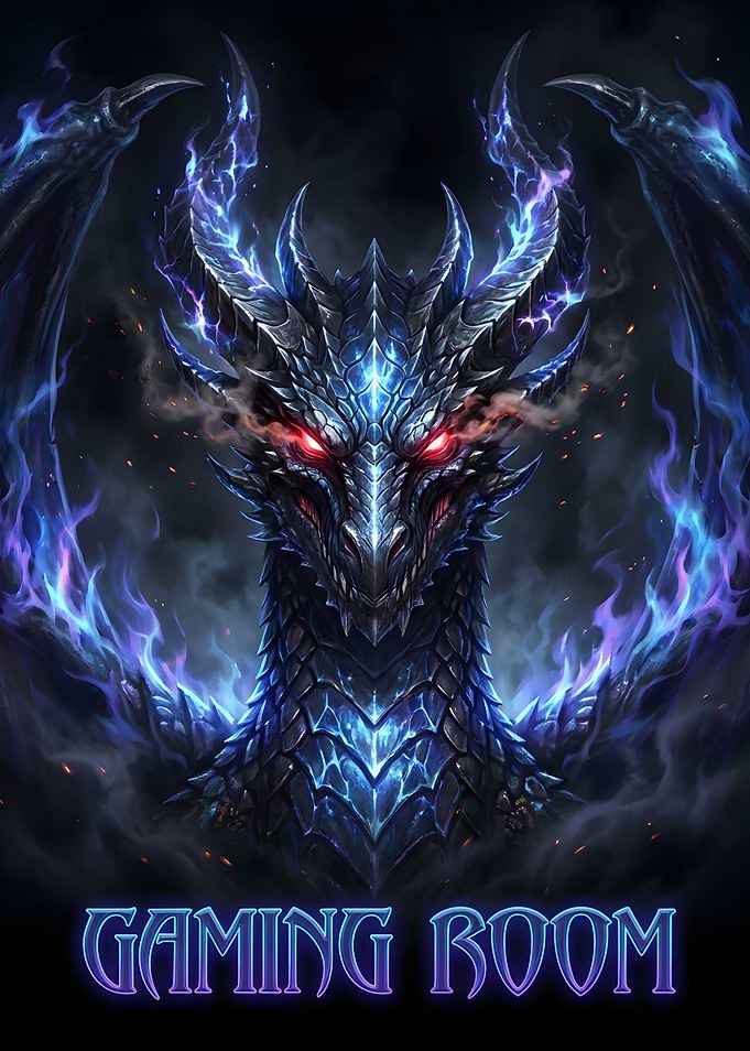 Blue Fire Dragon Gaming Room Sign
