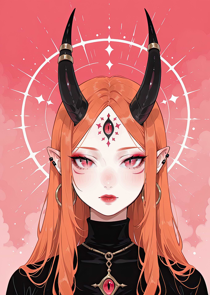 Anime Demon Girl with Third Eye