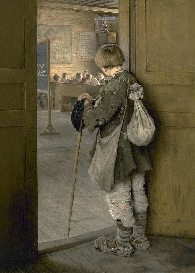 At the school door