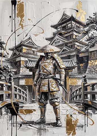 Samurai Warrior Before Japanese Castle