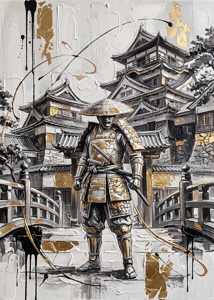 Samurai Warrior Before Japanese Castle