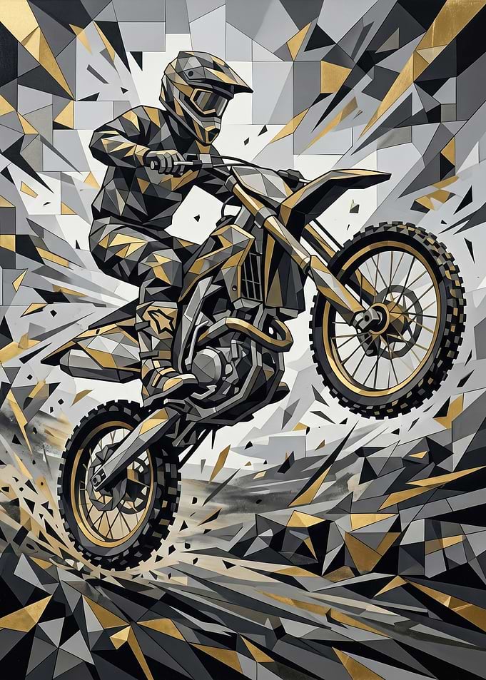 Geometric Motocross Rider in Action