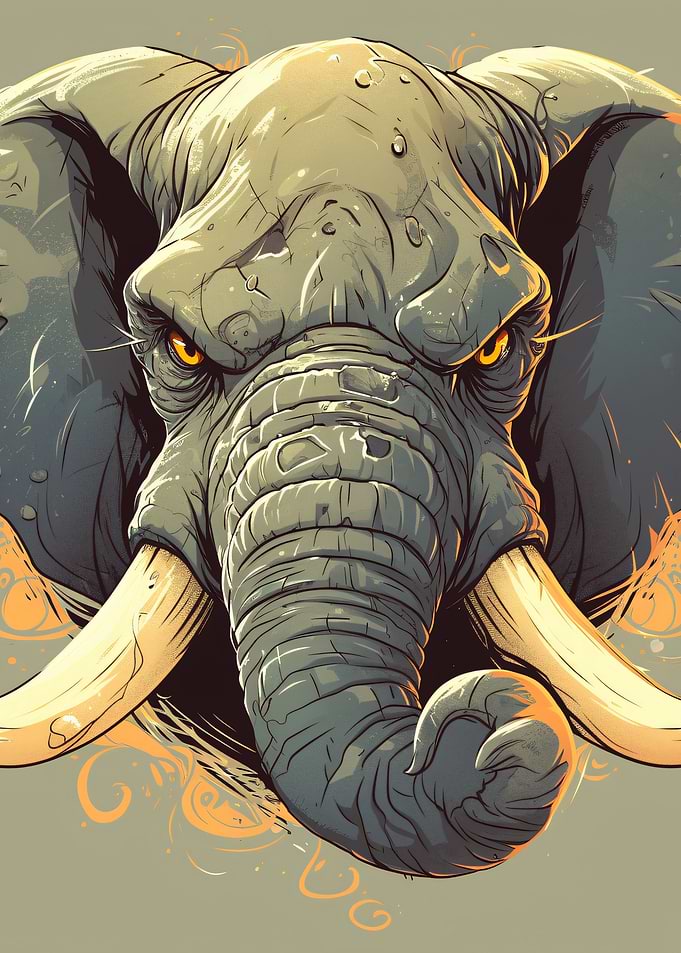 Fierce Elephant Portrait Illustration