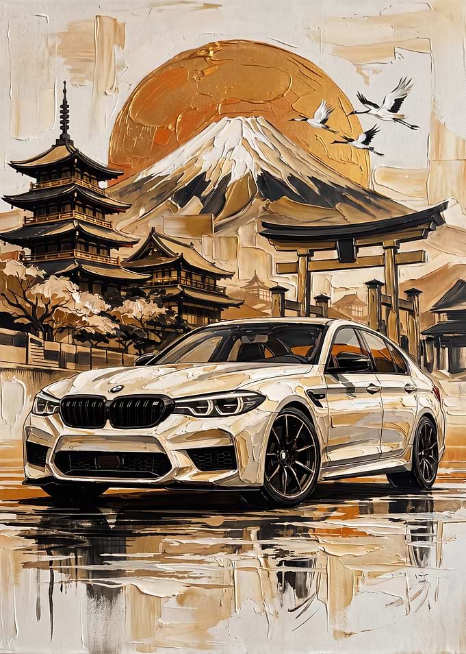 BMW M5 in Japanese Landscape Painting