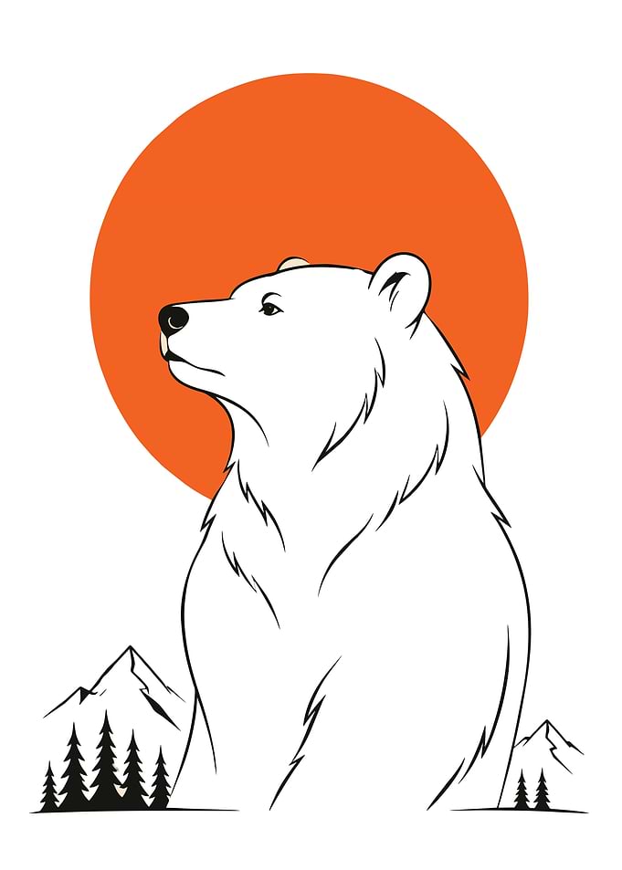 Minimalist Polar Bear and Sun Illustration