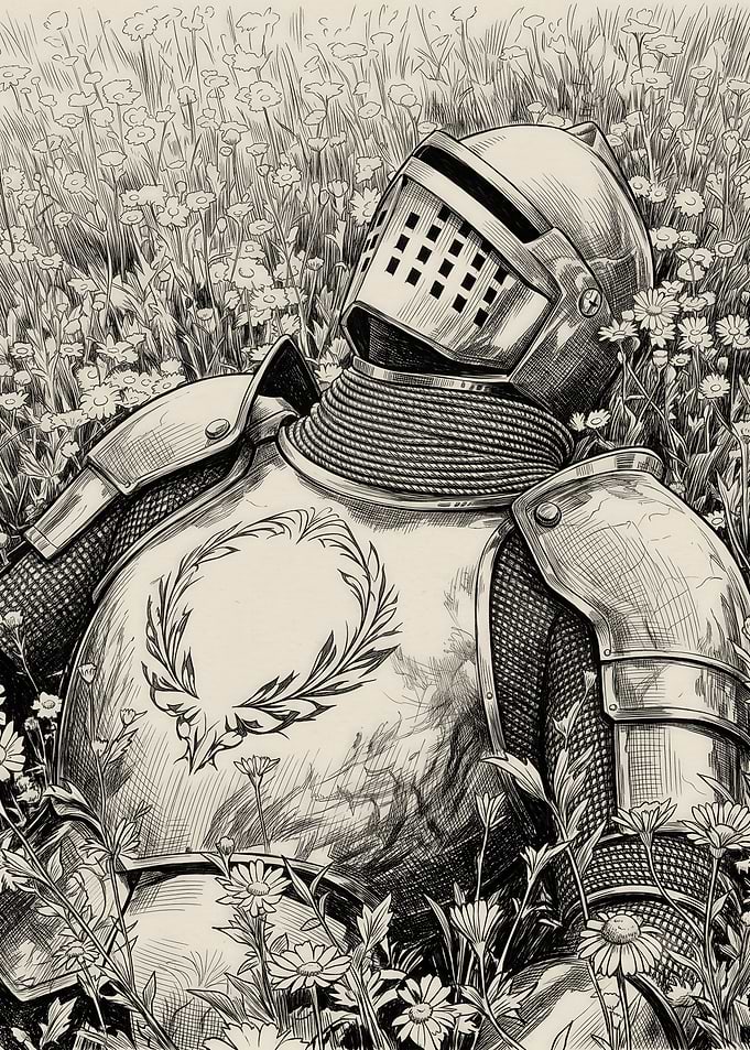 Knight Resting in a Flower Field