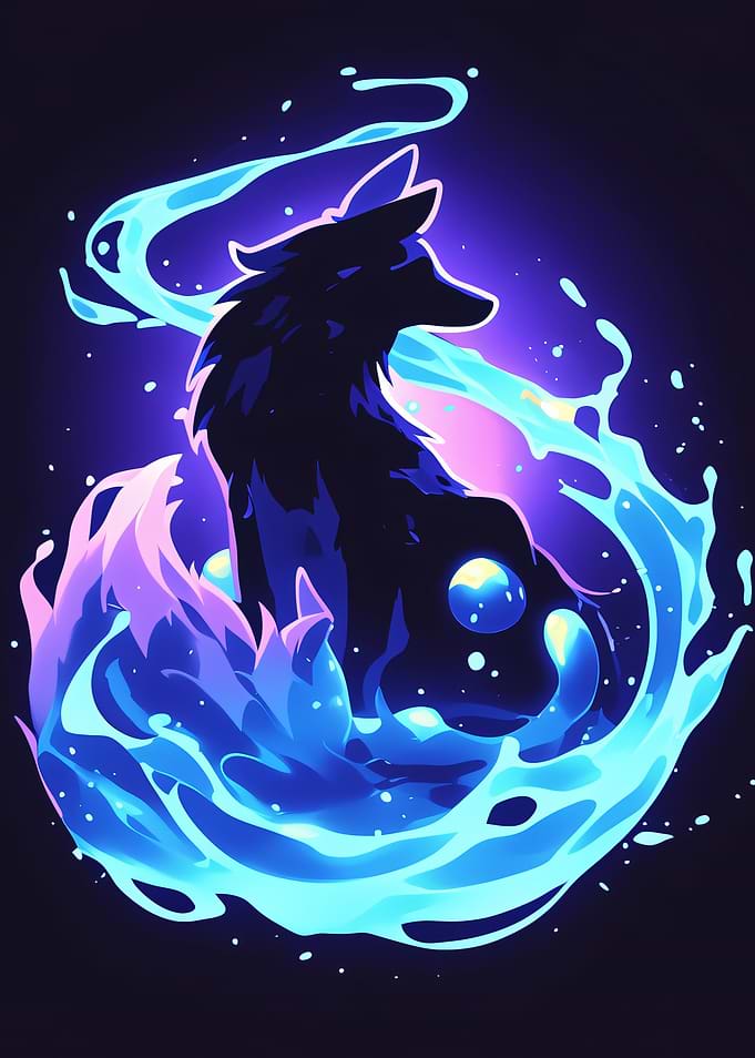 Mystical Wolf Surrounded by Water