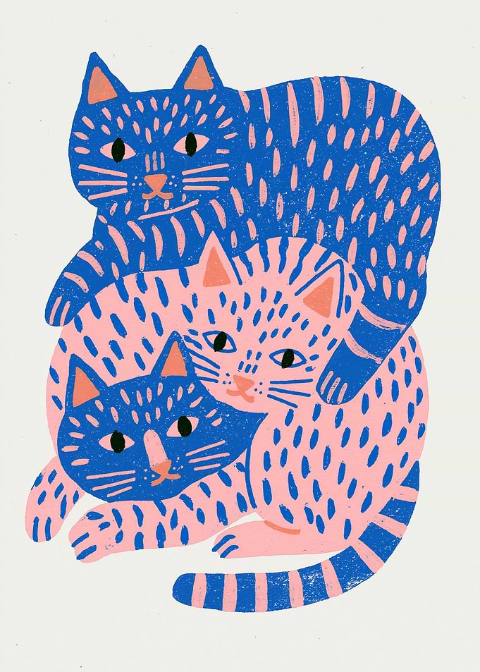 Three Stacked Cats Illustration