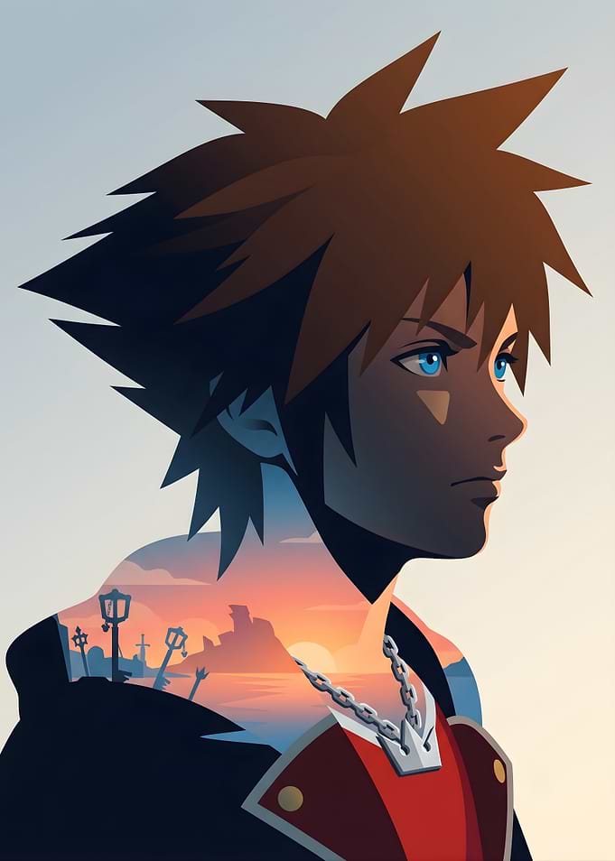 Sora Kingdom Hearts Double Exposure Portrait