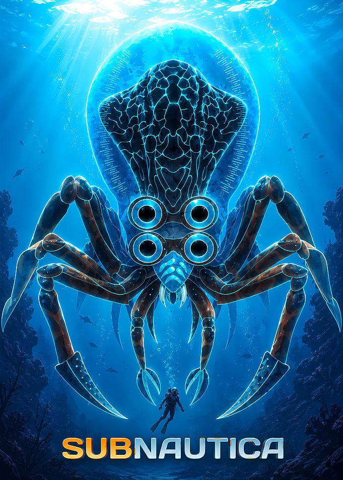 Subnautica Game Poster with Sea Creature
