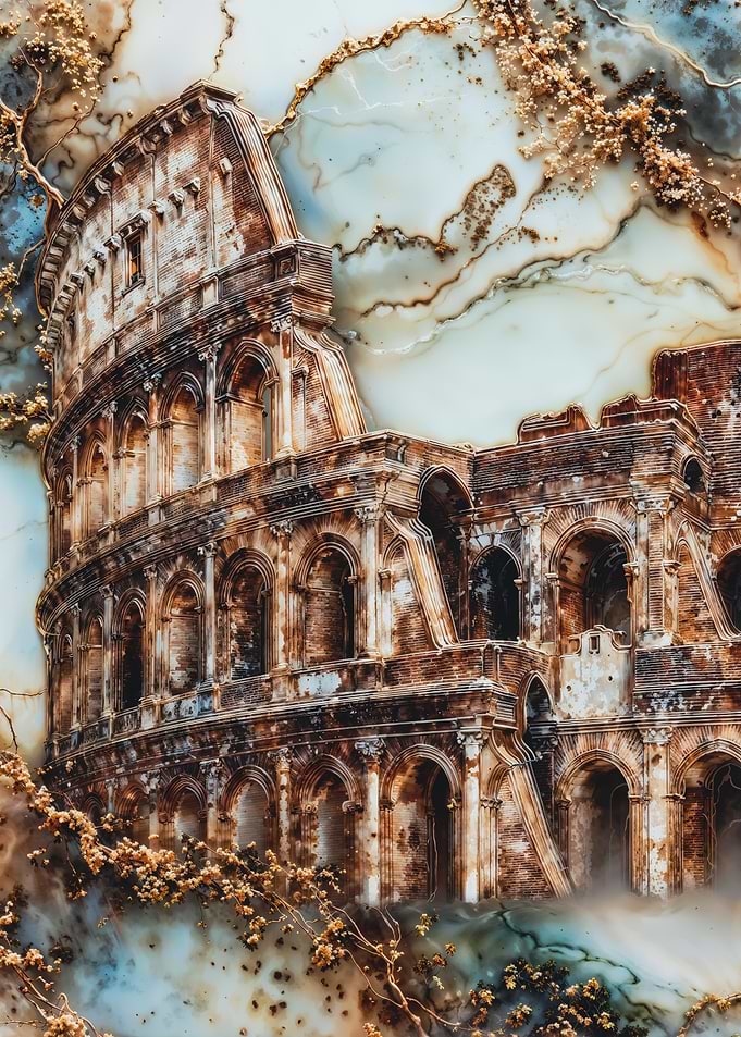 Marble Colosseum Landscape with Gold