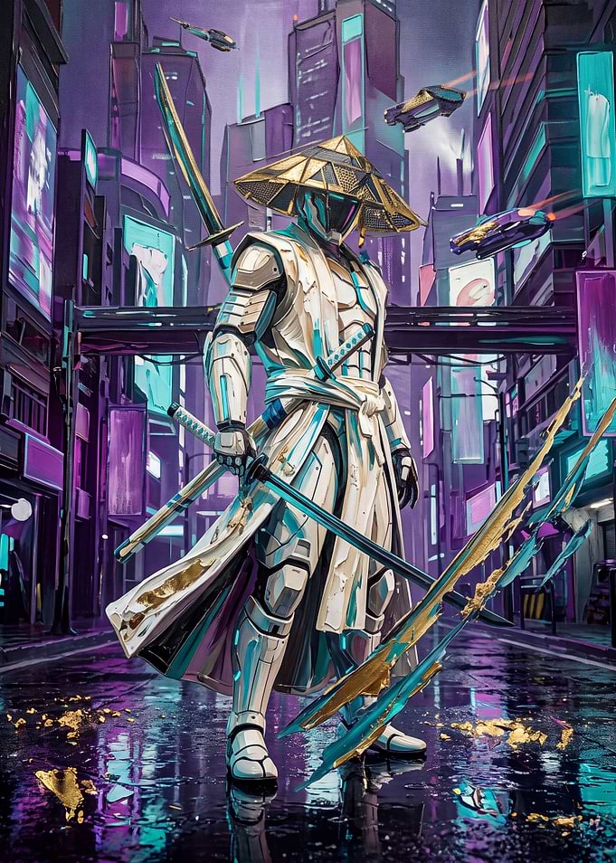 Cyberpunk Samurai in Neon City