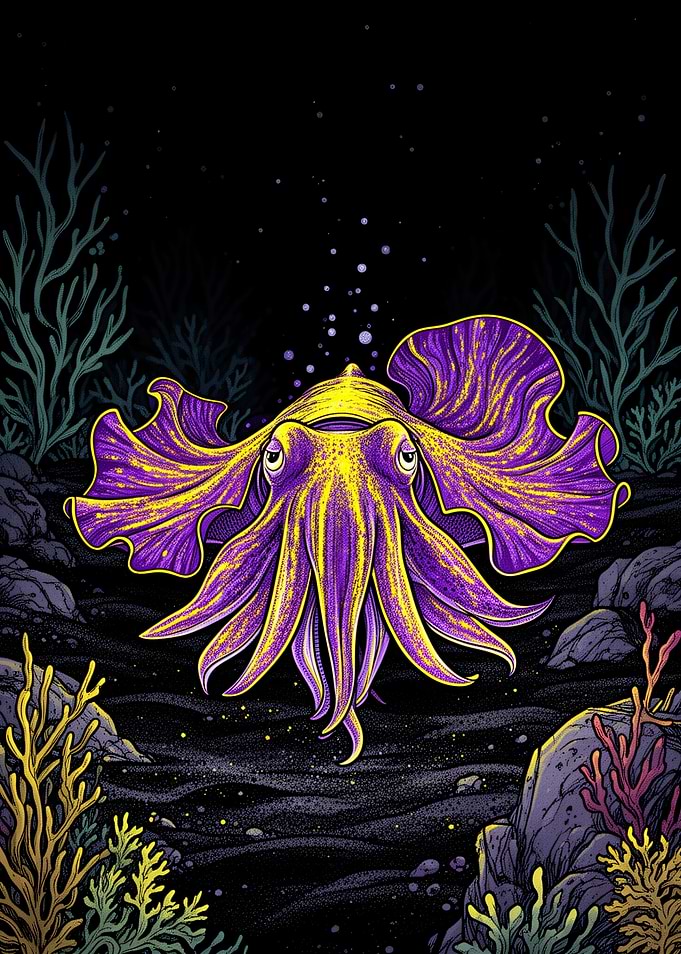 Vibrant Neon Deep Sea Squid