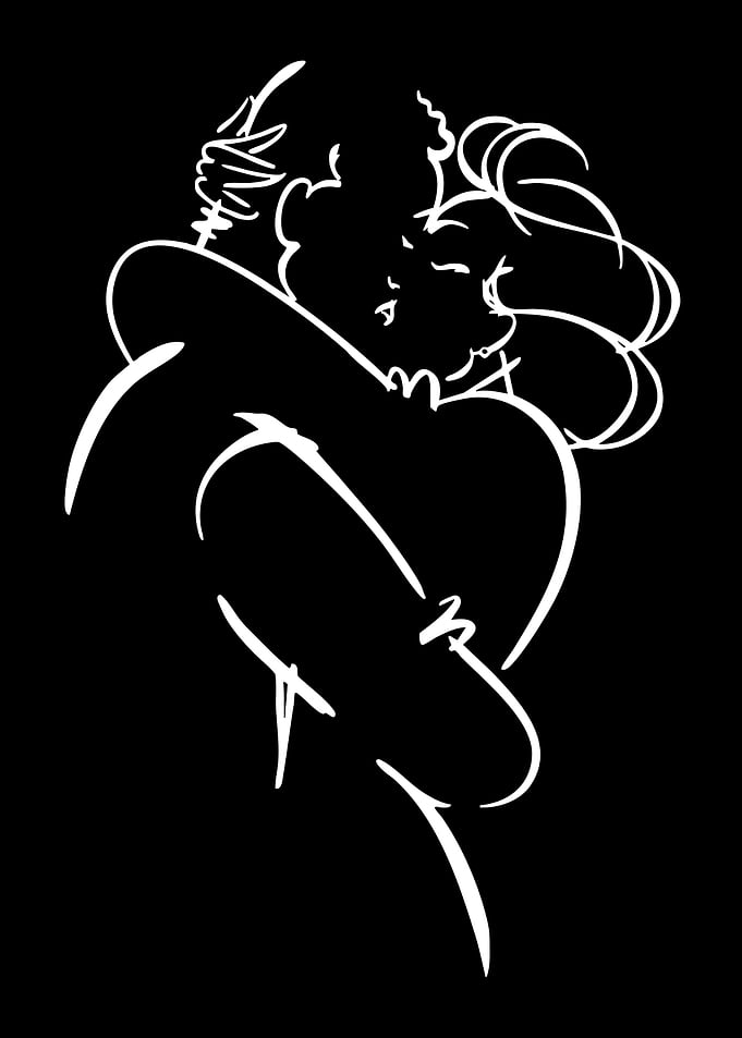 Minimalist Line Art Couple Embracing
