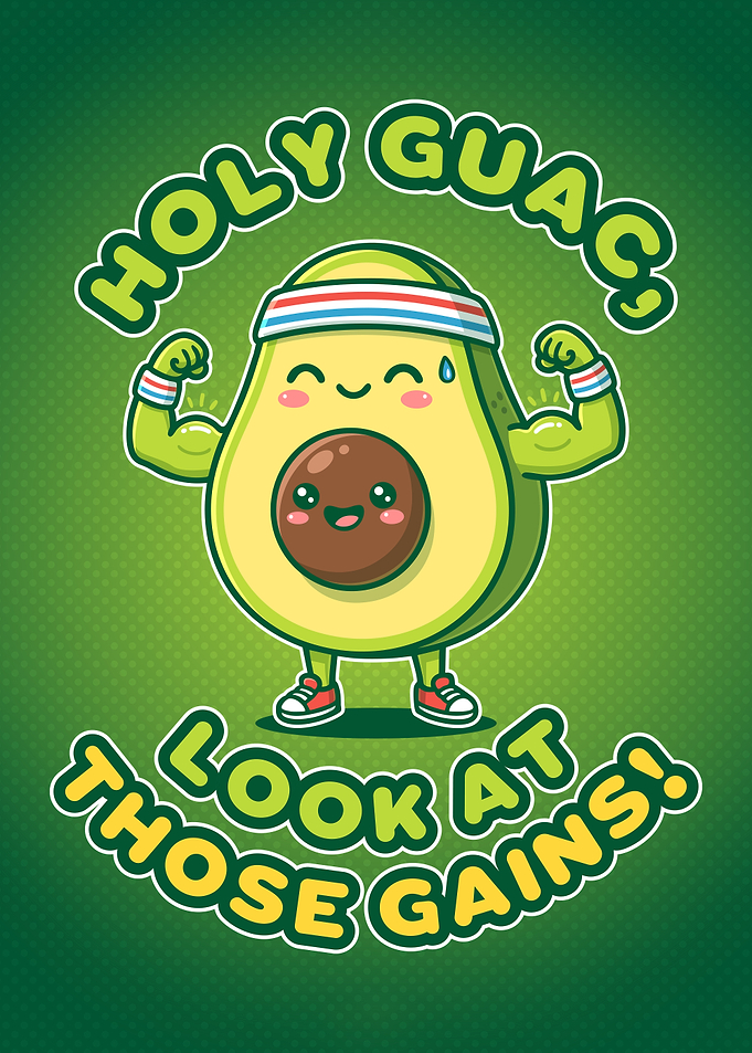 Funny Avocado Fitness Gains Illustration