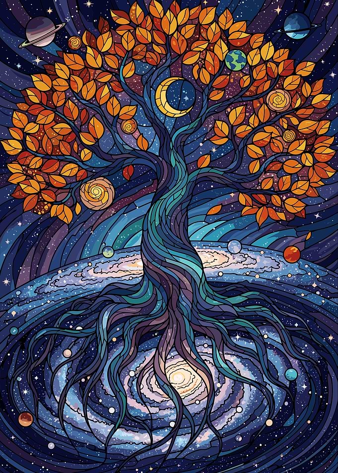 Cosmic Tree of Life Stained Glass