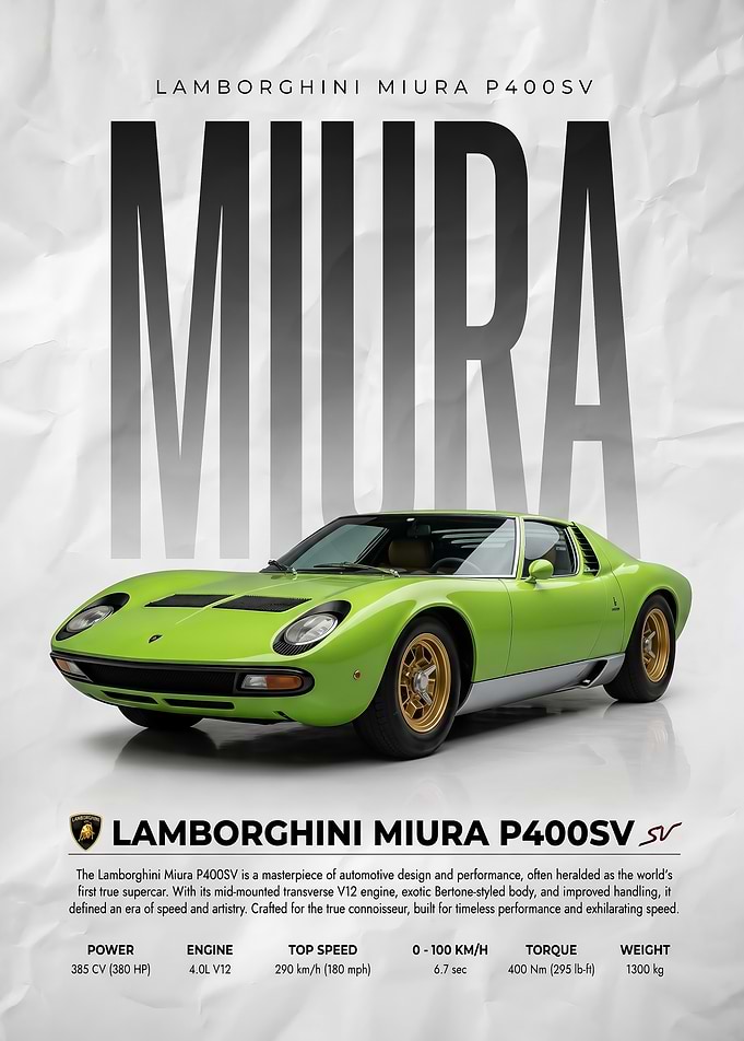 classic sleek Miura P400SV car Poster