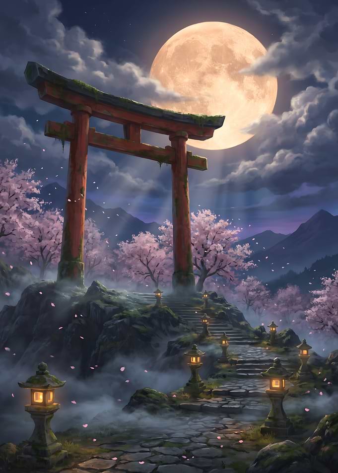 Torii Gate Under Full Moon