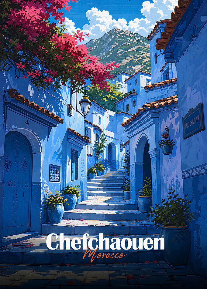 Chefchaouen Blue City Street Scene