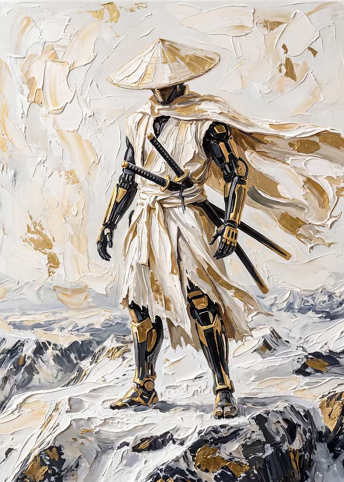 Golden Cybernetic Samurai Warrior Painting