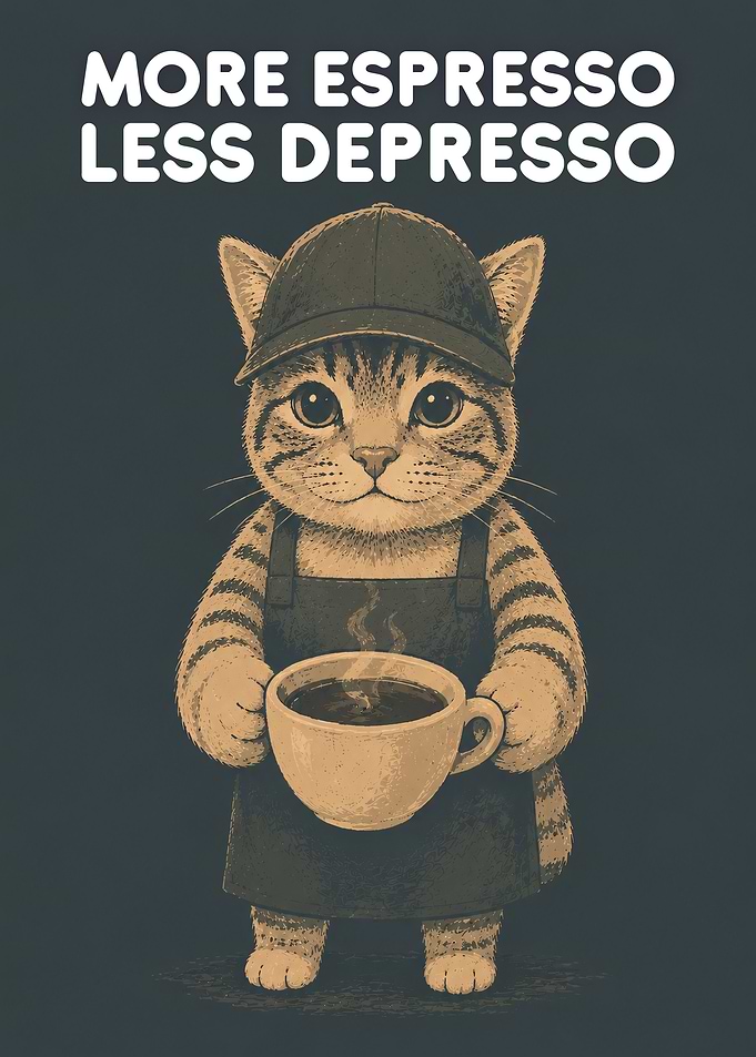 More Espresso Less Depresso Cat Barista Art