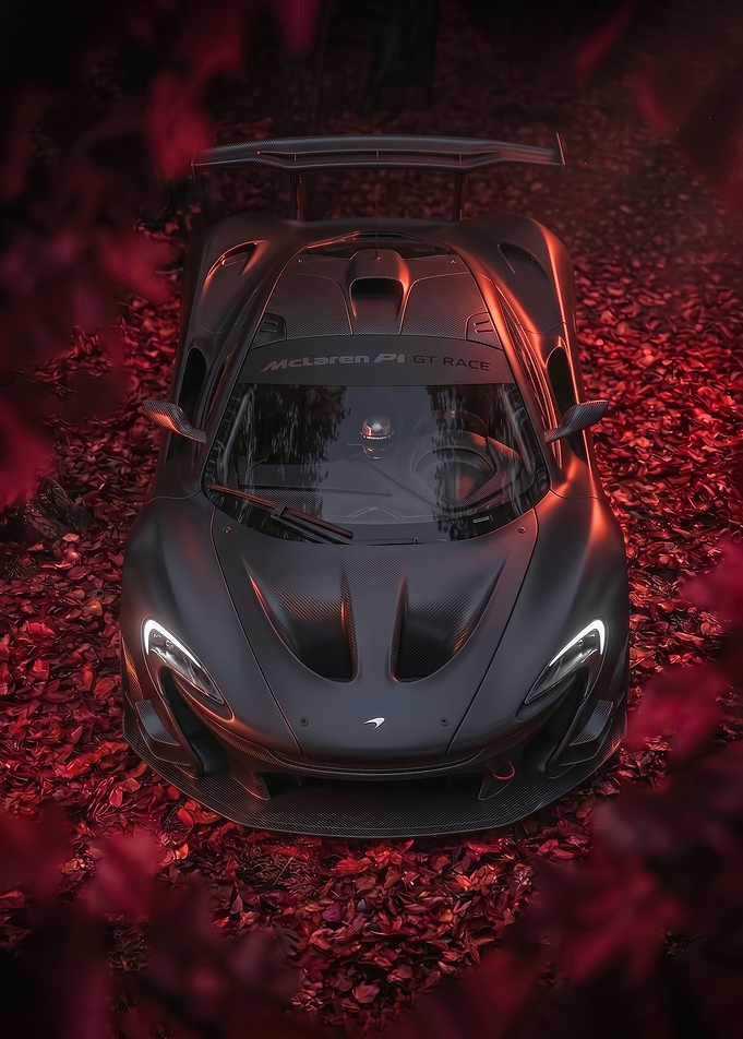 Matte Black McLaren P1 GTR in autumn art poster