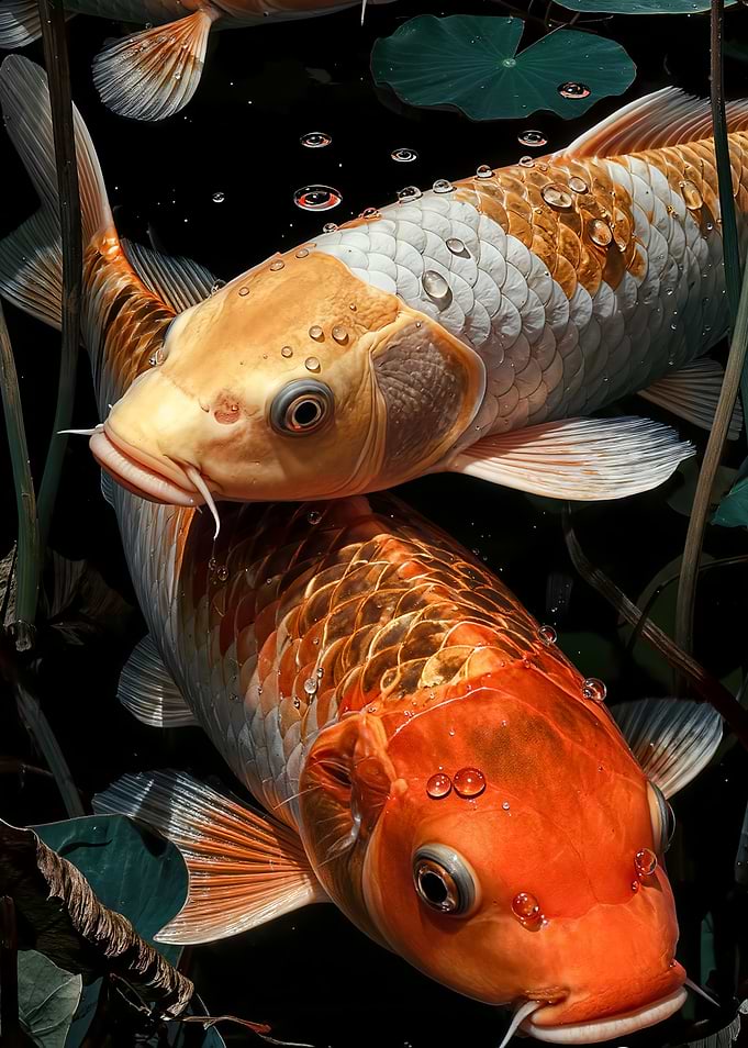 Two Vibrant Koi Fish in Pond