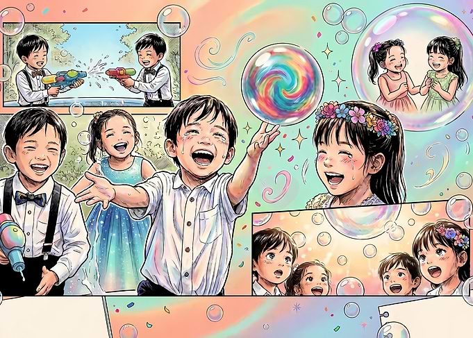 Joyful Children Playing with Bubbles