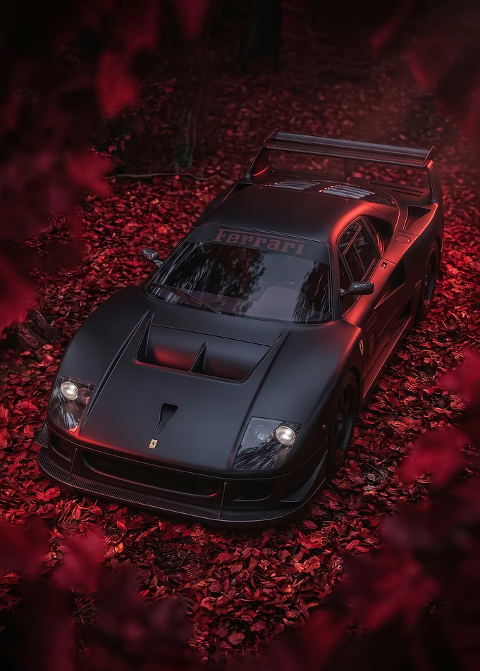 Matte Black Ferrari F40 in Autumn art poster