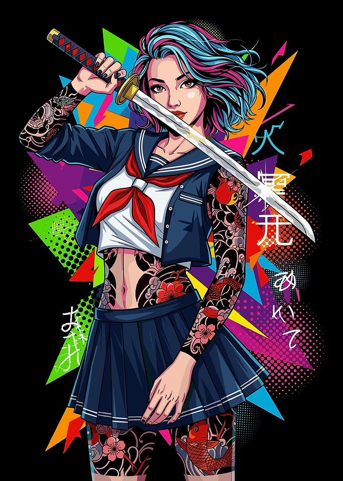 Tattooed Anime Girl with Katana