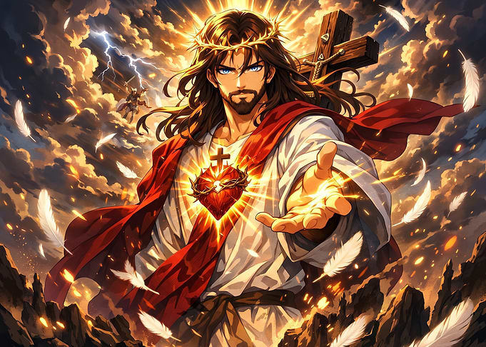 Anime Style Jesus with Sacred Heart