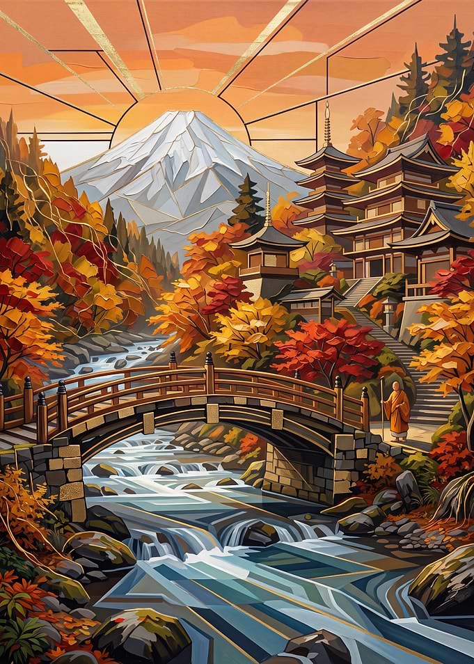 Mount Fuji Autumn Temple Landscape