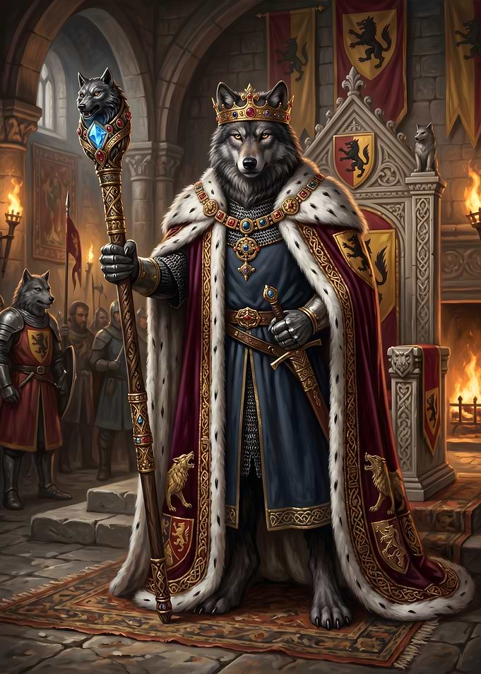 Wolf King on Medieval Throne